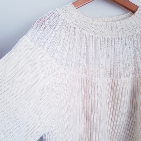 ZARA Cream Lace Yoke Wool Blend Knit Sweater - Picture 5 of 13